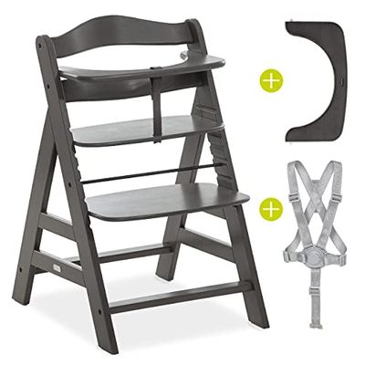 Hauck Kinderstoel Alpha Plus - Houten Meegroeistoel incl. Gordel en Veiligheidsbeugel - Charcoal