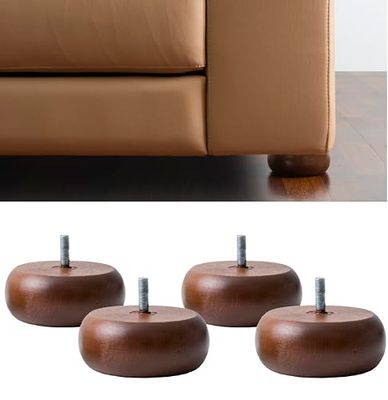 IPEA 4 x Round Feet for Furniture and Sofas – Set of 4 Solid Wood Feet – Legs for Armchairs Cabinets Furniture – Walnut Colour Height 45 mm