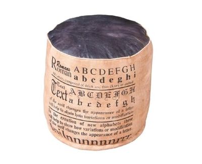 Dmora Pouf en Cuir et Toile Marron et Bleu
