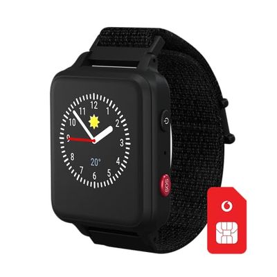 Vodafone Anio Smartwatch voor kinderen, 5 s (2023), zwart, sim, Amazon-tegoedbon na SIM-registratie, GPS-tracking, SOS-knop, stappenteller, schoolmodus, oproepen, kinderhorloge met ouder-app