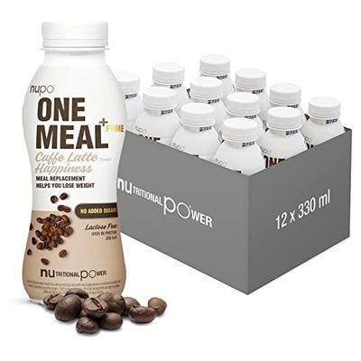 NUPO One Meal + Prime Café Latte I Shake prêt à boire I Savoureux shake substitut de repas avec 24 vitamines et minéraux I Riche en protéines I Sans sucre ajouté I 12 x 330ml