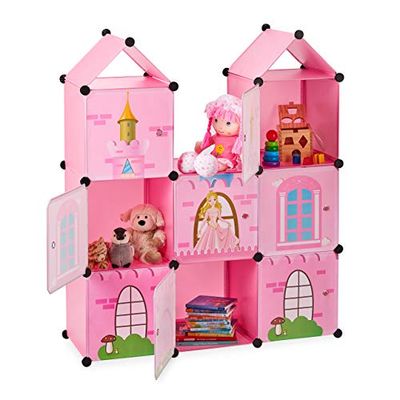 Relaxdays Étagère en plastique pour chambre d'enfant avec portes Rose 128 x 110 x 37 cm