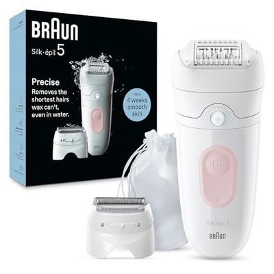 Braun Silk-épil 5 Depilatore Donna, Epilatore Elettrico Donna Per Una Epilazione Semplice, Wet & Dry, Pelle Liscia a Lungo, Con Testina Per Rasoio Donna, 5-030, Bianco/Rosa