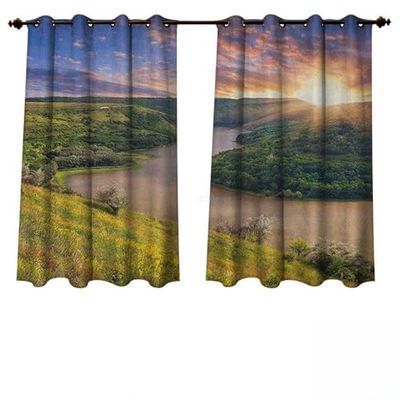 Anshesix Nature Outdoor Curtains for Patio Sheer Rising Sun Over Calm Riverbed with Lush Trees and Meadows Shrubs Hillside Cloudy Sky W63 x L72 (160 cm x 183 cm)