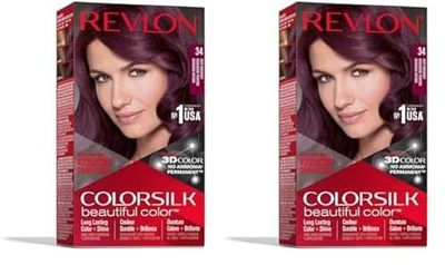 Revlon Colorsilk Beautiful Color Coloration Permanente des Cheveux avec Technologie au Gel 3D et Kératine, Teinture avec Couvrance à 100% des Cheveux Blancs, 34 Bourgogne Foncé (Lot de 2)