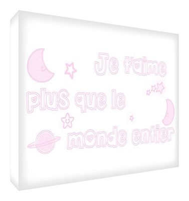 Feel Good Art Je T 'Aime más que el mundo de tela con marco de pared, Rose pâle, 60 x 40 cm