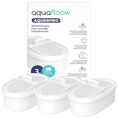 Aquafloow Juego de 3 cartuchos de filtro de agua para dispensadores de agua Waterdrop y jarras filtrantes | Capacidad de filtración 750 L | Compatible con WD-WFD-24, WD-PT-05P, WD-PT-07W y WD-WFD-40