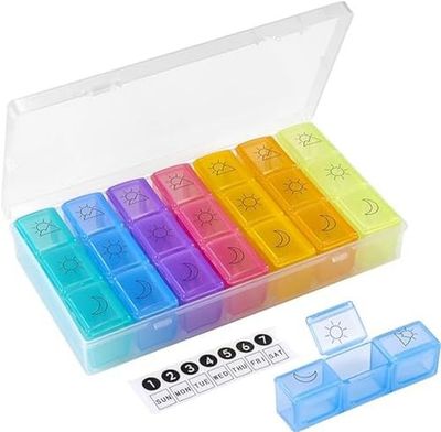 Billybath Organizzatore di pastiglie di 7 giorni, porta pillole organizer di pastiglie portatile con tre grandi scomparti separati per farmaci, vitamine, tavolette di calcio, ecc.