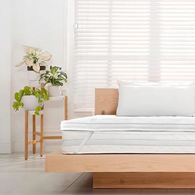 Mobiclinic® Pro, Surmatelas viscoélastique, Système Double Face pour l'été et l'hiver, 190 x 160 cm, Noyau Haute densité 25 KH/m3, sans Fil, 5cm d'épaisseur, Viscosoft Respirant, Lin Naturel