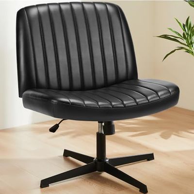 Sweetcrispy Chaise de Bureau sans accoudoirs, Métal, Noir, PU-Leder