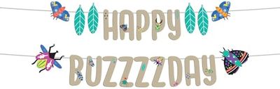 Folat 62806 compleanno bambini Set di striscioni con lettere-Happy Buzzzzday-Buzzing Bugs-1,5 metri-Decorazione di carta per Temi Feste insetto, Multicolore