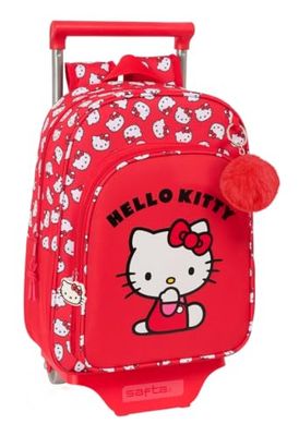 safta Hello Kitty ICONIC - Sac à dos pour enfant avec chariot 705, idéal pour les enfants de différents âges, confortable et polyvalent, qualité et résistance, 26 x 11 x 34 cm, Rouge, blanc, M,