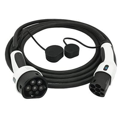 KHONS Tipo 2 EV Cable de Carga Monofásico Tipo 2 a Tipo 2 32A para Vehículo Eléctrico, 32 Amp/16Amp(7.2kw-7.4kw), 7.4kw, TUV 5M Cable con Bolsa