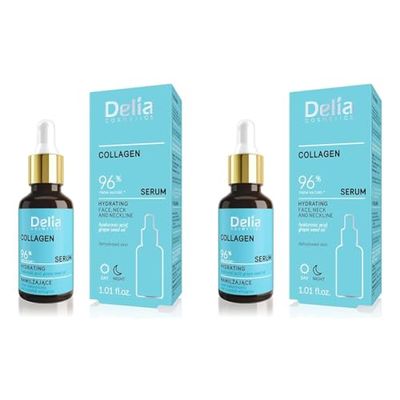 Delia Cosmetics - Siero Idratante - Collagene - Pelle Secca e Disidratata - Riduce le Rughe - Migliora l'elasticità - Pelle Idratata e Fresca - 30ml (Confezione da 2)