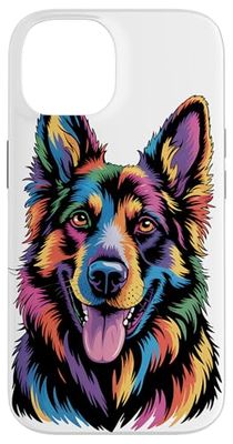 Colorful Black German Shepherd Portrait Pop Art Dog Mom Dad Case for iPhone 14