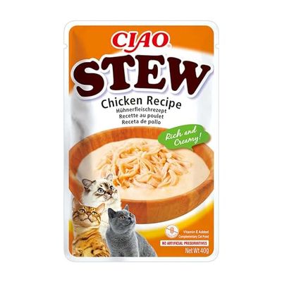 INABA Churu Stew - Guiso para Gatos - Snacks Receta con Pollo - Premios Ricos y Cremosos - Sin Cereales, Conservantes, Colorantes - Pocas Calorías - 40g