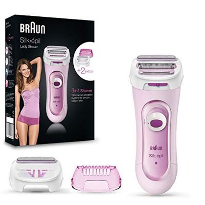 Braun Silk-épil Lady Shaver 3-in-1 Draadloos Scheerapparaat Voor Vrouwen, Ontharen Dames, Ladyshave & Epilady, Trimmer En Scrubsysteem, Ladyshave & Epilady, 5360, Roze