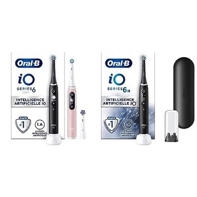 Oral-B iO 6 Brosses À Dents Électriques Lot De 2 Noire Et Rose, Manches Avec Écran Noir & iO 6N Brosse À Dents Électrique Noire Connectée Bluetooth, 2 Brossettes, 1 Étui De Voyage