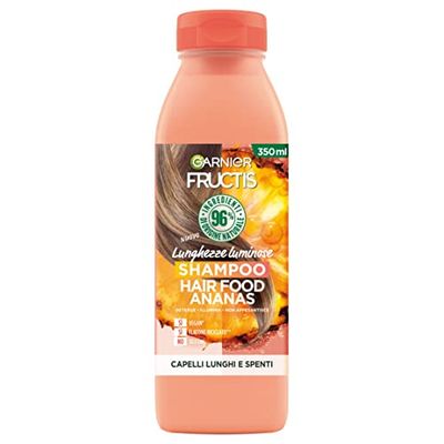 Garnier Fructis Hair Food Ananas Shampoo för att ge ljusstyrka till långt och tråkigt hår, formel med 96% naturligt ursprung, 350 ml
