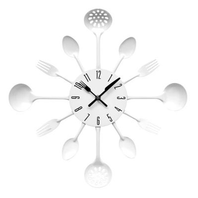 Premier Housewares White Kitchen Themed Wall Clock - Metal, Frameless, Modern Design for Living Room - 33x33x5