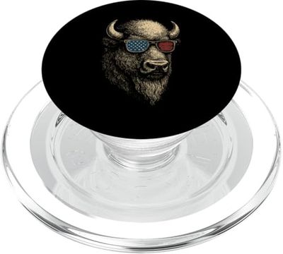 Retrato de bisonte con bandera de EE. UU. Vintage National Park Travel PopSockets PopGrip para MagSafe