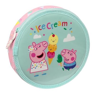 PEPPA PIG ICE CREAM - Astuccio rotondo con 18 pezzi, facile da pulire, astuccio per bambini, ideale per bambini dai 5 ai 14 anni, comodo e versatile, 21 x 3,5 cm, colore rosa chiaro/verde menta, Rosa