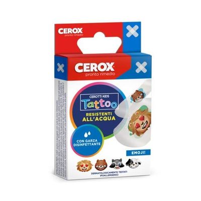 CEROX Cerotti Kids Tattoo, Cerotti per Bambini - Con Garza Disinfettante su cerotto in PE trasparente, Ipoallergenici - Confezione da 20 Pezzi singolarmente confezionati