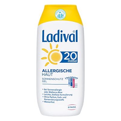 Ladival - Gel solare per pelle allergica, SPF 20, senza profumo, per persone allergiche, senza coloranti e conservanti, impermeabile, 1 x 200 ml