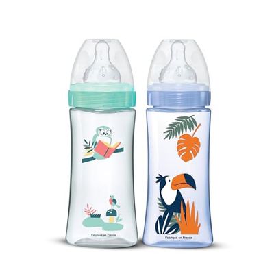 DODIE Lot de 2 Biberons Anti-Coliques Tétines Rondes 330ml +6 mois 3 vitesses Débit 3 - Bleu et vert