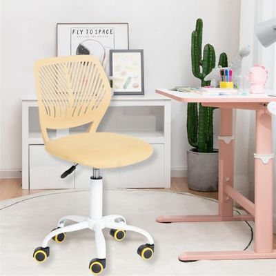 HOMYLIN Lot de 1 chaise de bureau pivotante sans accoudoirs pour enfants avec assise en tissu et dossier en plastique, siège coloré réglable en hauteur pour enfants, étude, jeux d'enfants, jaune clair