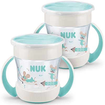 NUK Mini Magic Cup Drinkbeker | lekvrije 360°-drinkrand | vanaf 6 maanden | praktische handgrepen | BPA-vrij, 160 ml | neutraal | 2 stuks