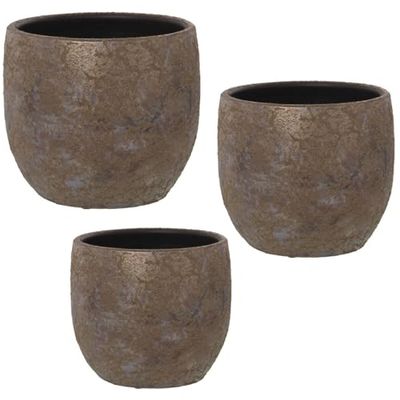 Alexandra House Living Set de Maceteros Dorado Cerámica (3 Piezas) - EAN: 8427701603002