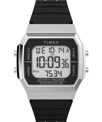 Timex Activity Tracker - Reloj unisex de 40 mm, pulsera en silicona roja, esfera digital, caja en color plateado TW5M60700