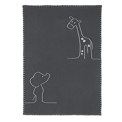 Nattou Stickad filt av 100% bomull (stick), vändbar, 100 x 75 cm, luna och axel, grön