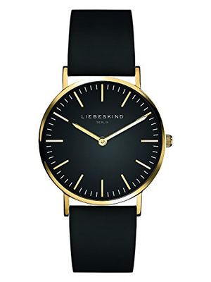 Liebeskind Berlin Relógio de pulso analógico de quartzo com pulseira de couro, Preto/Dourado, Moderno