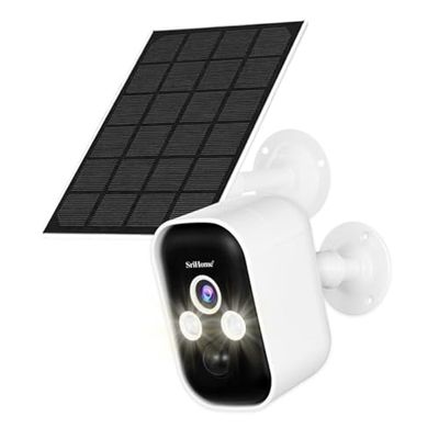 SriHome SH033B Telecamera Wi-Fi Batteria Senza Fili,Visione Notturna a Colori, Rilevamento Persona,IP65,Audio,Pannello Solare