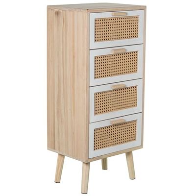 DRW Commode, Bois MDF et Osier, Naturel, 40x30x91 cm