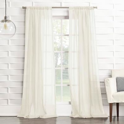 No. 918 Tayla Crushed Texture Semi-Sheer Rod Pocket Curtain Panel, 50" x 95", Cream Off-White