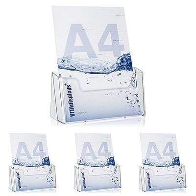 VITAdisplays - Soporte para folletos (DIN A4), transparente (Paquete de 4)