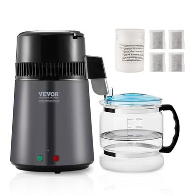 VEVOR Distillatore d'Acqua 4L Macchina per Acqua Distillata 1L/h 750W, Macchina per Distillare Acqua Uso Alimentare Contenitore Interno Vetro Acciaio Inox per Purificazione Acqua Casa Ufficio Clinica