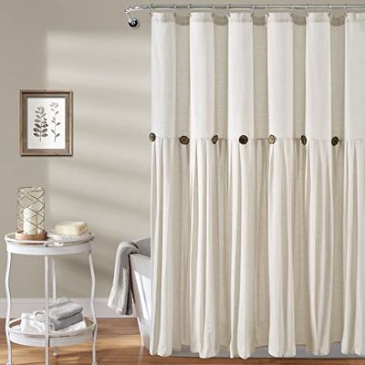 Lush Decor Rideau de Douche à Boutons en Lin, Blanc cassé, 183 x 183 cm