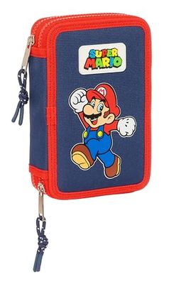 Super Mario World - Trousse Scolaire pour Enfant, avec 28 Outils Inclus, Pratique et Polyvalente, qualité et résistance, 12,5 x 4 x 19,5 cm, Bleu Marine, Bleu Marine, Estándar, Décontracté