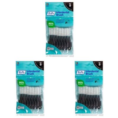 TePe Interdental Brushes | Type: Original | Black | Size 8 (1.5mm) | 3 Pack of 8 Brushes