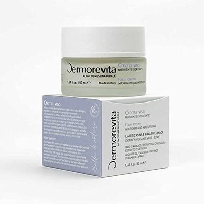 Dermorevita Crema Viso Bava di Lumaca e Latte d'Asina, con Olio di Avocado, Estratto di Cetriolo e Calendula, Allantoina, Biologica 50 ml