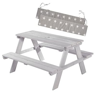 roba Salon d'extérieur pour enfants avec coussins d'assise - Pique-nique pour 4 - Salon de jardin en bois massif résistant aux intempéries - 4 places - Gris