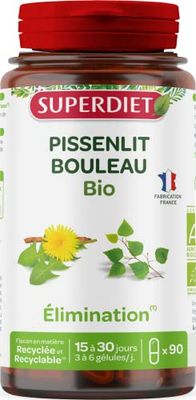 SUPERDIET - PISSENLIT BOULEAU BIO – Élimination – Phytothérapie – Fabrication Française – 90 gélules