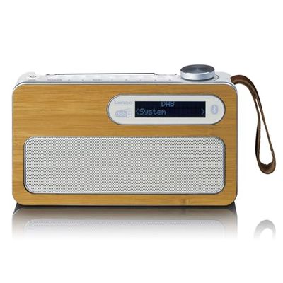 Lenco PDR-040EF Portable Dab+ Radio with Bluetooth, FM, Headphone Jack, Alarm Clock, 20 Preset Stations, 16H Autonomy, Bamboo Design, Durable, with Clock, for Home and Travel