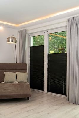 K-Home Store plissé Klemmfix Noir Protection Contre la lumière Aspect écrasé Moderne 125 x 130 cm (l x L)