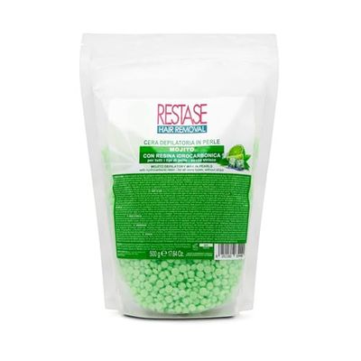 RESTASE | Cera Depilatoria in Perle Mojito 500 gr, Senza Strisce, con Resina Idrocarbonica, Adatta a Tutti i Tipi di Pelle per una Depilazione Fresca e Efficace