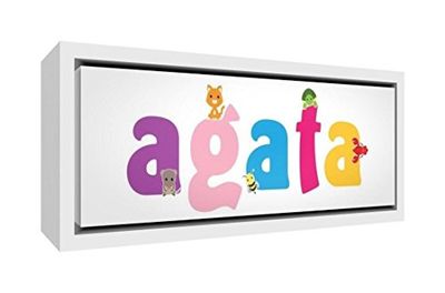 Little Helper LHV-AGATA-3084-FCWHT-15IT Kunstdruk op canvas ingelijst, hout, wit, personaliseerbaar ontwerp met naam van een meisje agaat, meerkleurig, 34 x 88 x 3 cm